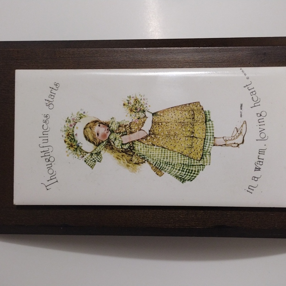 Holly Hobbie Ceramic Tile on Wood 1970's
